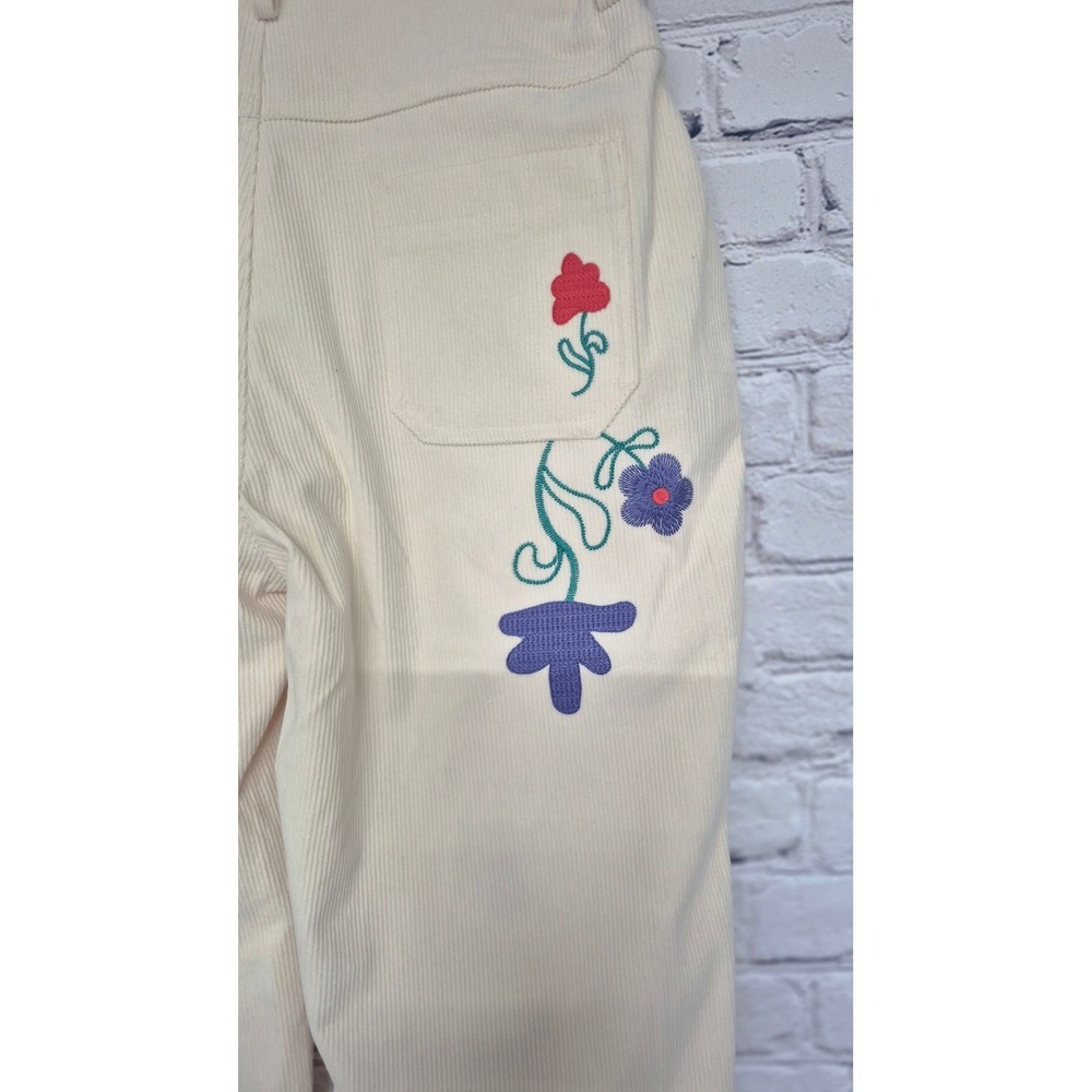 Floral Embroidered Corduroy Pants Cream Boho‎ Cottagecore Size M NWT - Picture 8 of 12